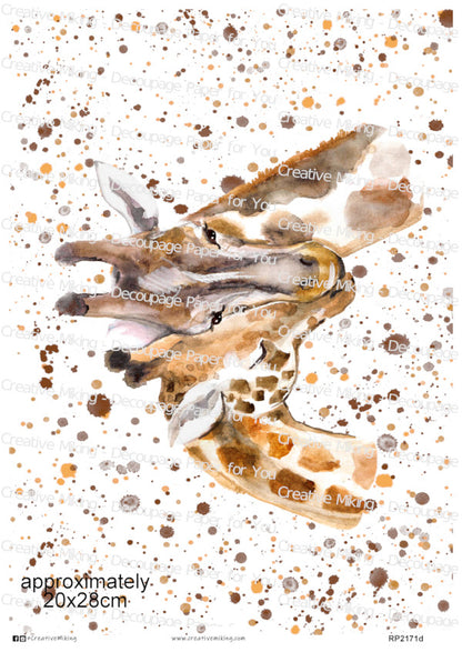 Giraffe Watercolor Splashes Decoupage Rice Paper | RP2171d