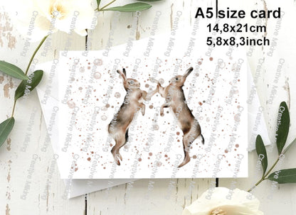 Boxing Hares Watercolor Splashes Decoupage Rice Paper | RP2172d