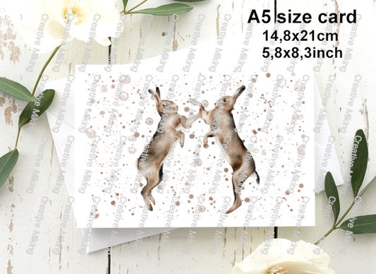 Boxing Hares Watercolor Splashes Decoupage Rice Paper | RP2172d