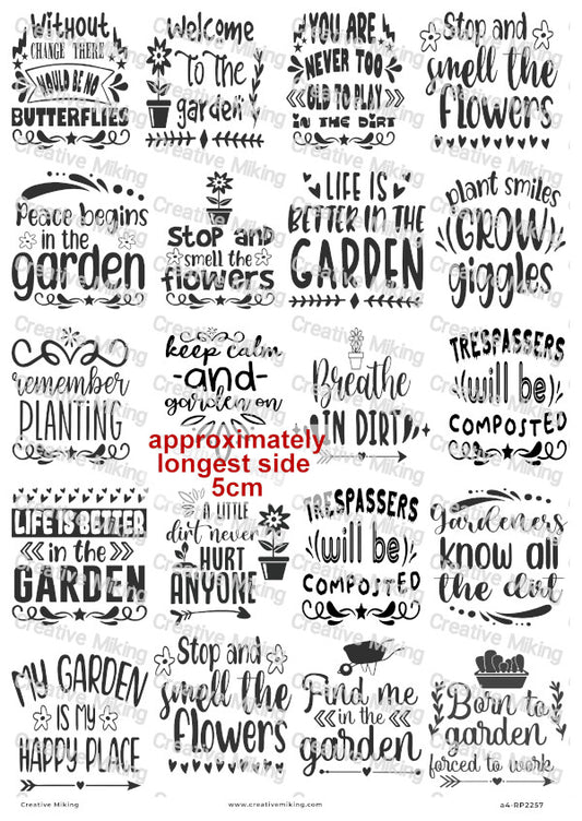 Garden Text Decoupage Rice Paper | RP2257