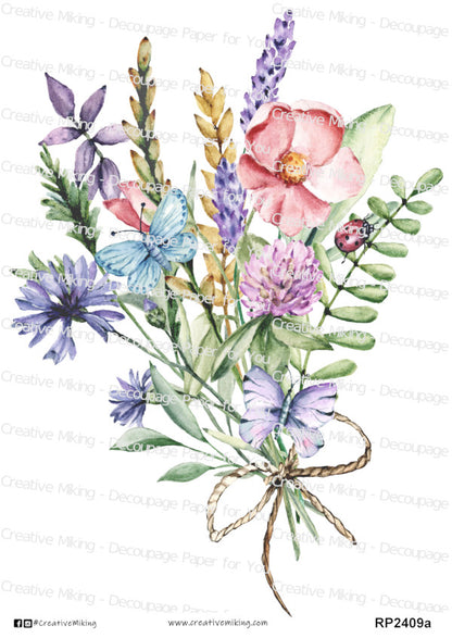Wildflower Bouquet Watercolor Decoupage Paper | RP2409a