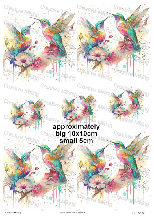 Hummingbird Among Flowers Decoupage Rice Paper | RP2485