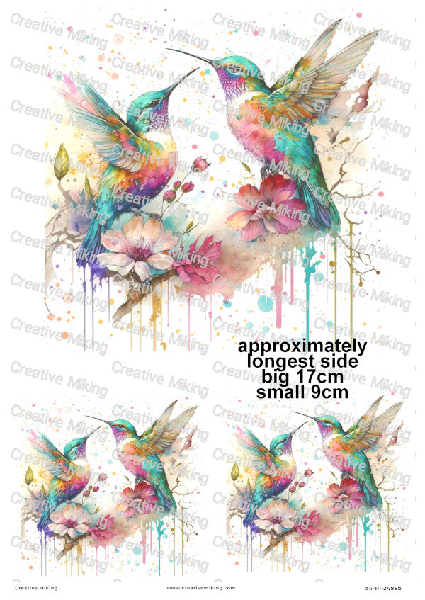 Hummingbird Among Flowers Decoupage Rice Paper | RP2485b