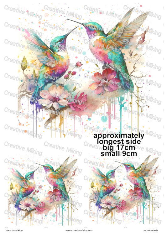 Hummingbird Among Flowers Decoupage Rice Paper | RP2485b