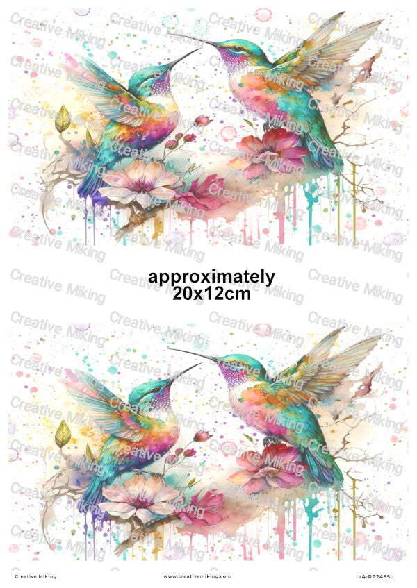 Hummingbird Among Flowers Decoupage Rice Paper | RP2485c
