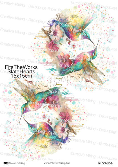 Hummingbird Among Flowers Splashes Decoupage Paper | RP2485e