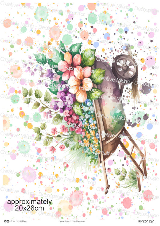 Wheelbarrow Floral Splashes Decoupage Paper | RP2512a1