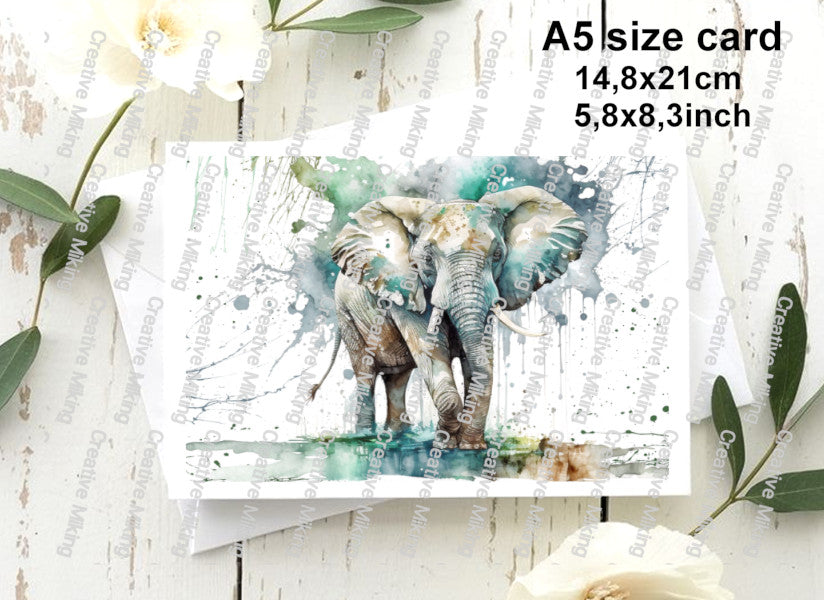 Elephant Watercolor Splash Decoupage Rice Paper | RP2537d
