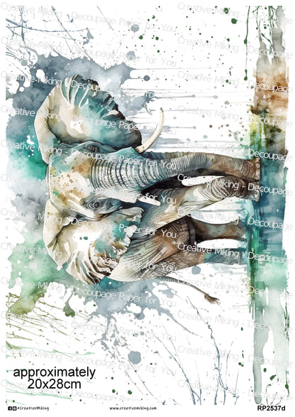 Elephant Watercolor Splash Decoupage Rice Paper | RP2537d