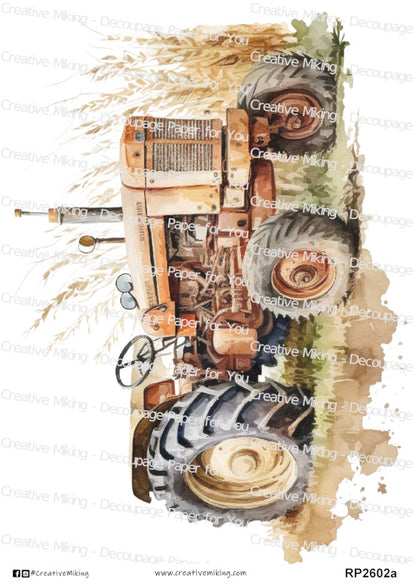 Vintage Farm Tractor Decoupage Rice Paper | RP2602a
