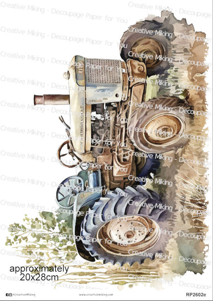 Vintage Farm Tractor Decoupage Rice Paper | RP2602e