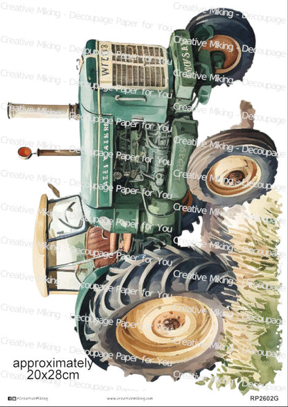 Vintage Farm Tractor Decoupage Rice Paper | RP2602g