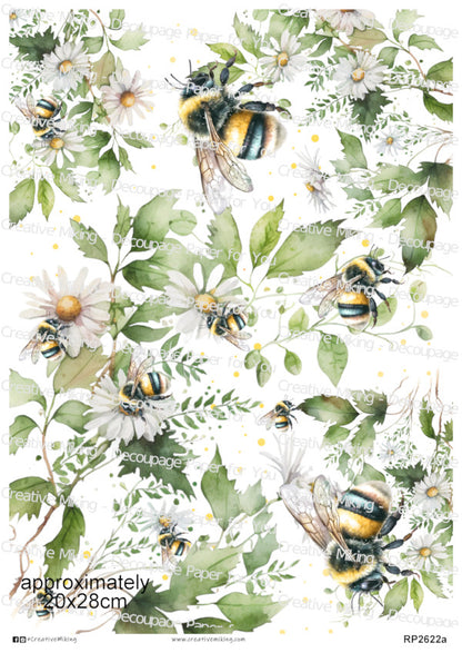Bees Floral Pattern Decoupage Paper | RP2622a