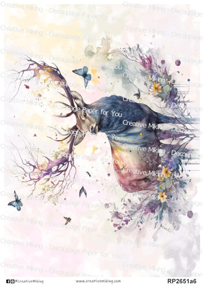 Stag Deer Watercolor Splashes Decoupage Paper | RP2651a6