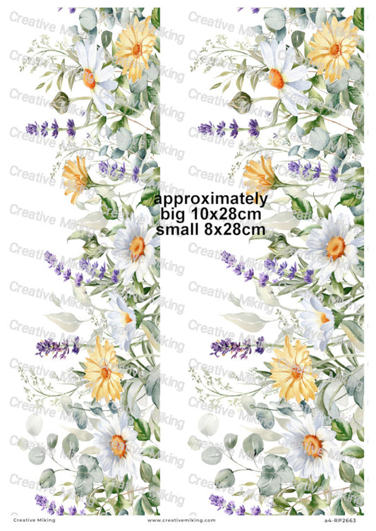 Daisy And Lavender Floral Border Decoupage Paper | RP2663
