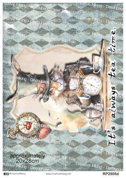 March Hare Quote Decoupage Paper – "It’s Always Tea Time" | RP2905d