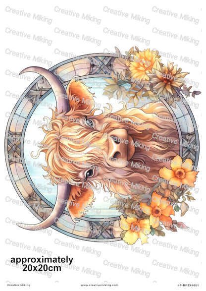 Highland Cow Stained Glass Effect Decoupage Paper | RP2946b1