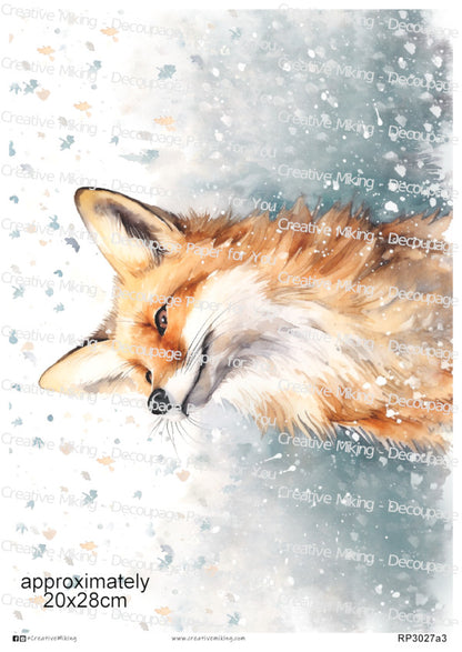 Red Fox Among Falling Snow Christmas Decoupage Rice Paper | RP3027a3
