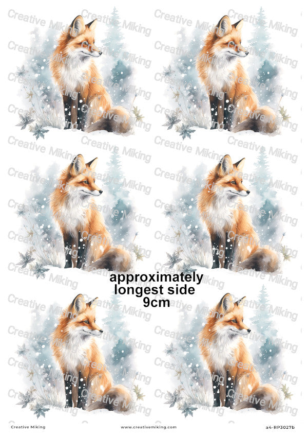 Red Fox Among Falling Snow Christmas Decoupage Paper | RP3027b