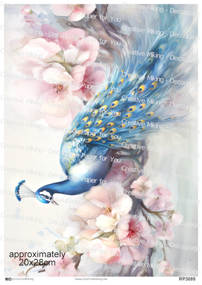 Peacock Bird Among Cherry Blossoms Decoupage Paper | RP3089