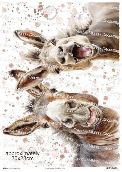 Donkey Funny Watercolor Splatters Decoupage Rice Paper | RP3167b