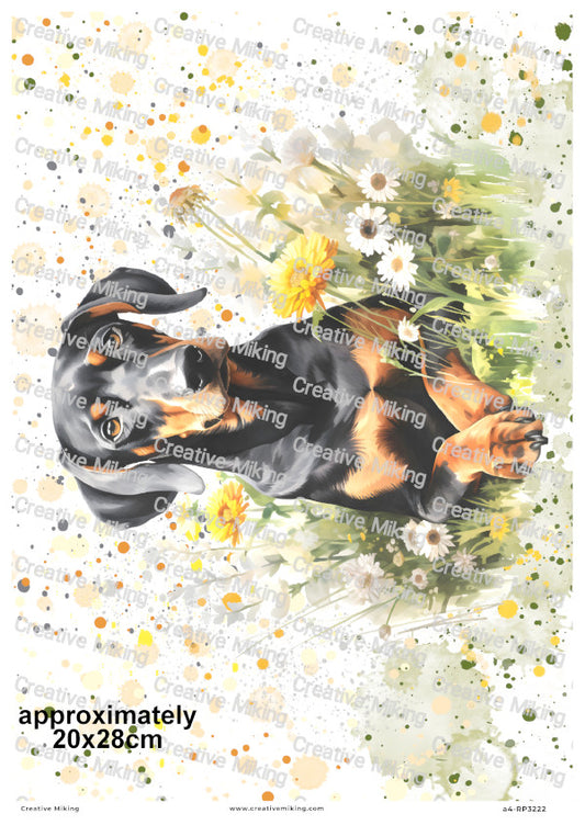 Doberman Pinscher Floral Decoupage Rice Paper | RP3222
