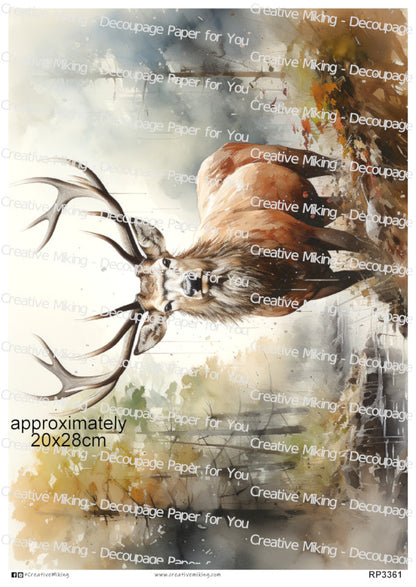 Stag Deer In Forest Decoupage Rice Paper | RP3361