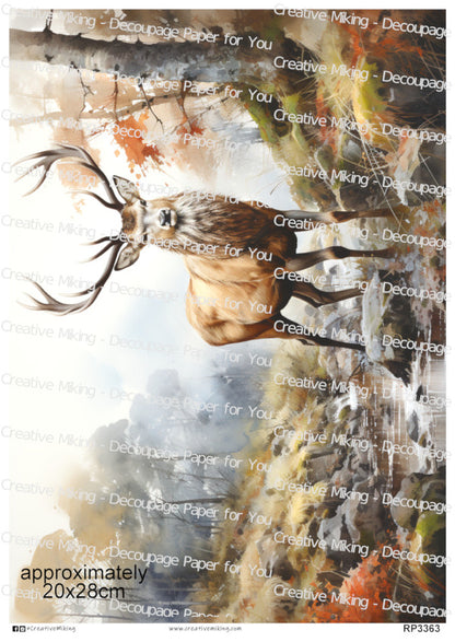 Stag Deer in Forest Decoupage Paper | RP3363