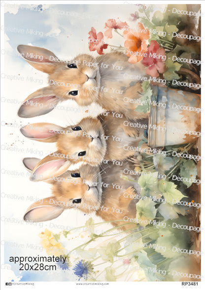 Bunnies in Garden Decoupage Paper | RP3481
