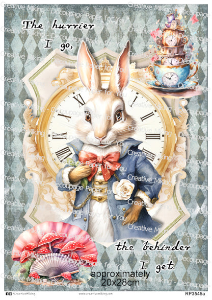 White Rabbit Wonderland Decoupage Rice Paper | RP3545a