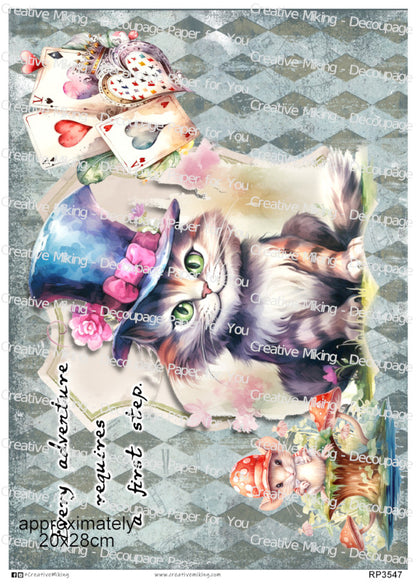 Cheshire Cat Quote Decoupage Paper – “Every Adventure Requires A First Step” | RP3547