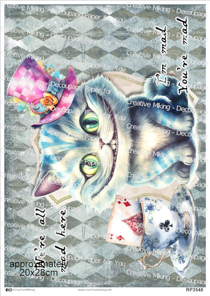 Cheshire Cat Quote Decoupage Paper – “We’re All Mad Here… I’m Mad, You’re Mad” | RP3548