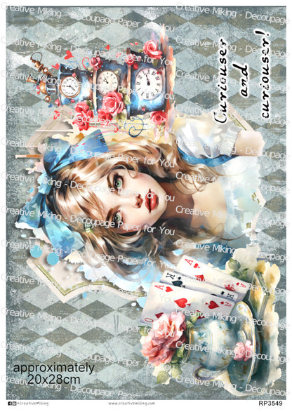 Wonderland Girl Quote Decoupage Paper – “Curioser and Curioser!” | RP3549