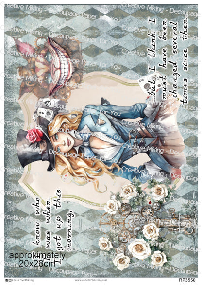 Wonderland Girl Quote Decoupage Paper – “I Know Who I Was When I got Up This Morning…” | RP3550