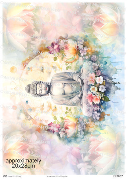 Buddha in Lotus Flowers Decoupage Rice Paper | RP3607