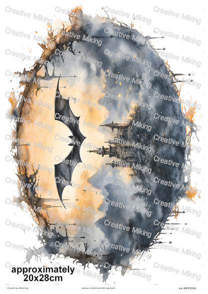 Bat And Gothic Castle Halloween Decoupage Rice Paper | RP3725b