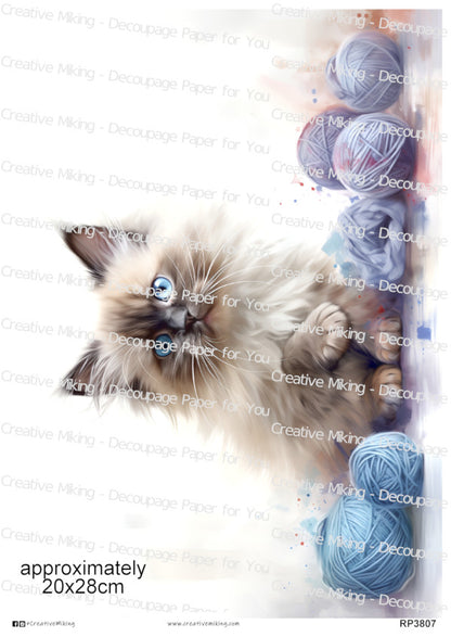 Ragdoll Cat With Yarn Balls Decoupage Paper | RP3807