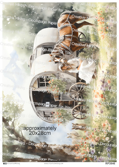 Horse Drawn Rustic Caravan Decoupage Paper | RP3846