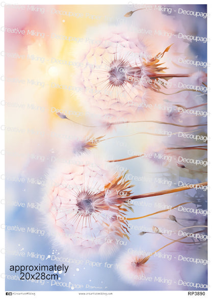 Dandelion Seed Heads In Soft Pastel Light Decoupage Paper | RP3890