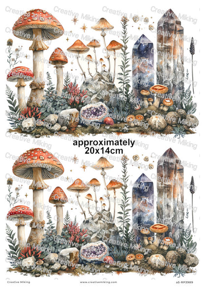 Mushrooms And Crystals Decoupage Rice Paper | RP3989