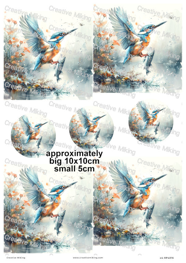 Kingfisher Bird Catching Fish Decoupage Rice Paper | RP4016
