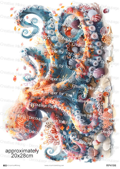 Octopus With Coral And Seashells Decoupage Paper | RP4186