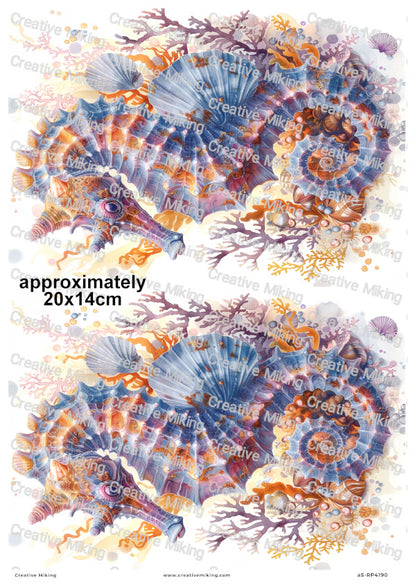 Ocean Seahorse With Coral And Shells Decoupage Rice Paper | RP4190