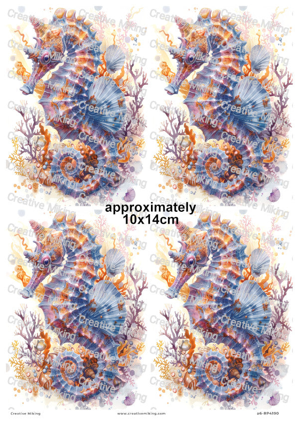 Ocean Seahorse With Coral And Shells Decoupage Rice Paper | RP4190