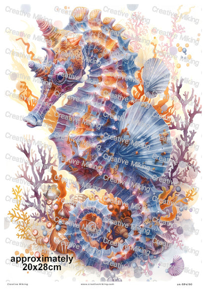 Ocean Seahorse With Coral And Shells Decoupage Rice Paper | RP4190