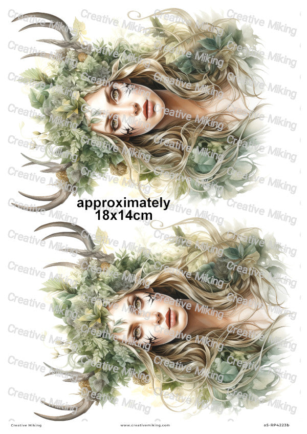 Mystical Forest Woman With Antlers Decoupage Rice Paper | RP4223b