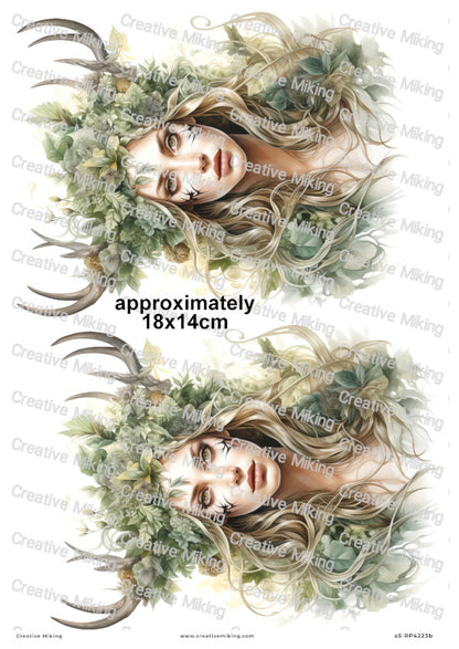Mystical Forest Woman With Antlers Decoupage Rice Paper | RP4223b
