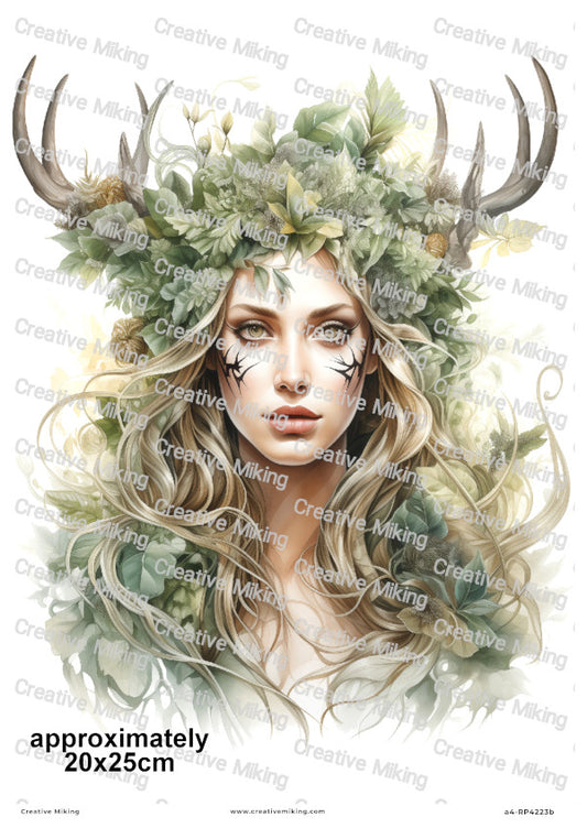 Mystical Forest Woman With Antlers Decoupage Rice Paper | RP4223b