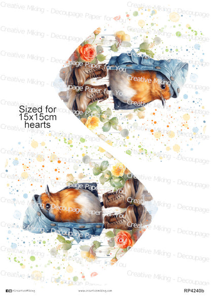 Robin in Blue Jacket and Boots Watercolor Spalsher Decoupage Rice Paper | RP4240b