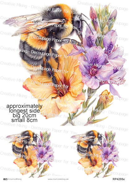 Bumblebee Among Freesia Flowers Decoupage Paper | RP4295e